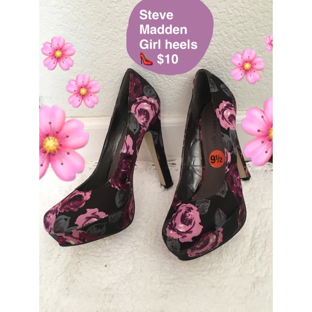 Steve Madden Girl Satin Floral Platform Pump Heels